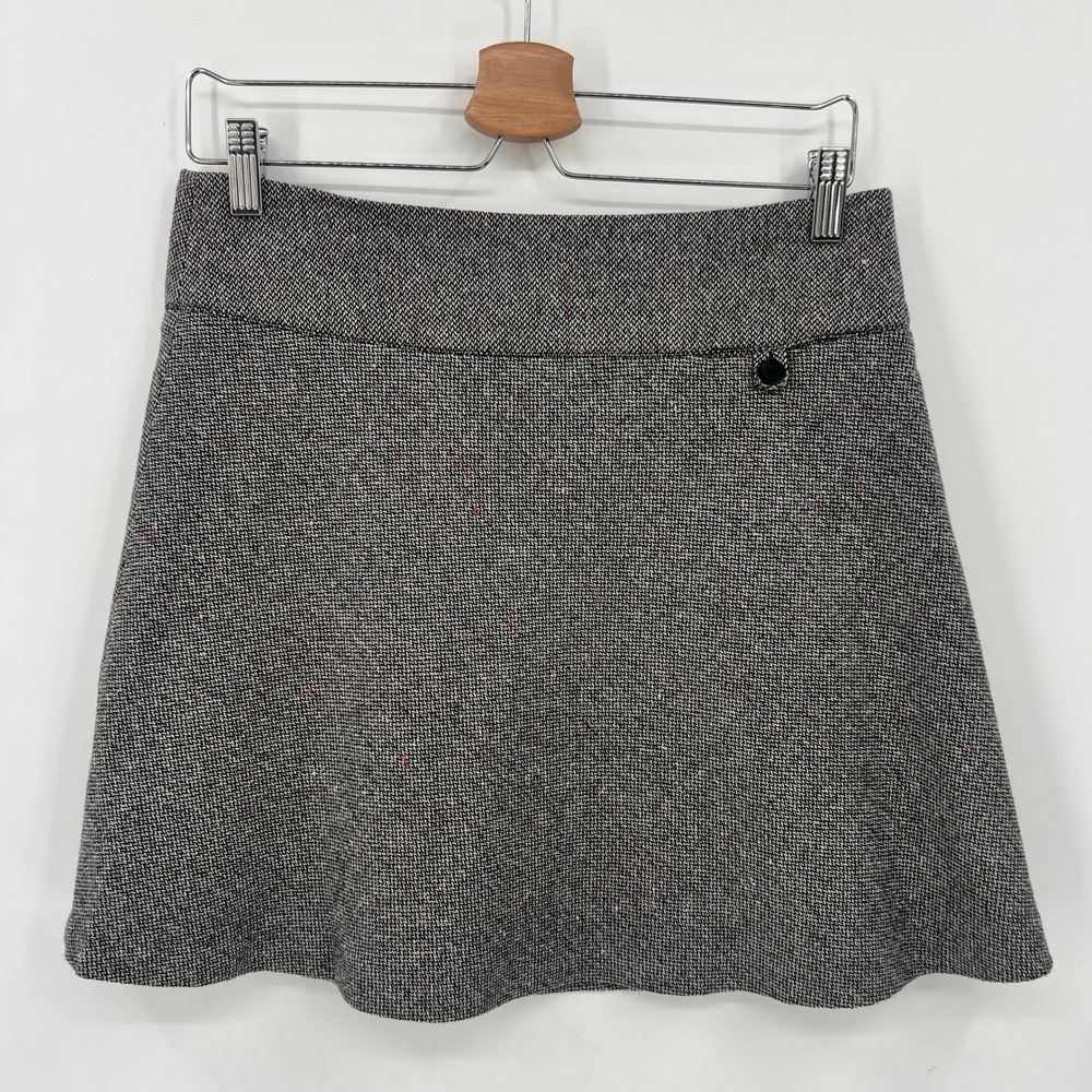 Vintage Y2K Gap Women 4 Charcoal Gray Tweed Wool Blend Flared Skater Mini Skirt